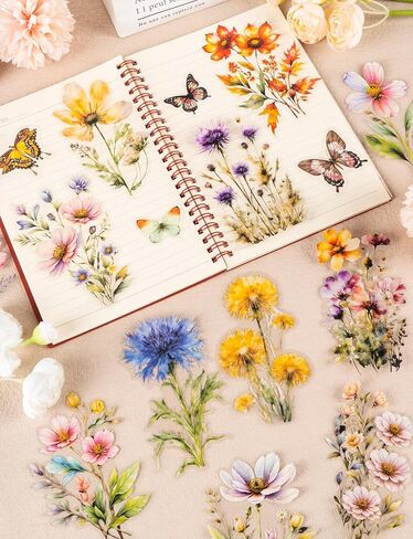 160Pcs Scrapbook Flower Butterfly Stickers, Big 4.7" Watercolor Butterfly Floral Stickers Bulk, Waterproof Clear Sticker for Scrapbooking, Laptop Decals, Junk Journal Supplies, DIY Paper Crafts in Saudi Arabia