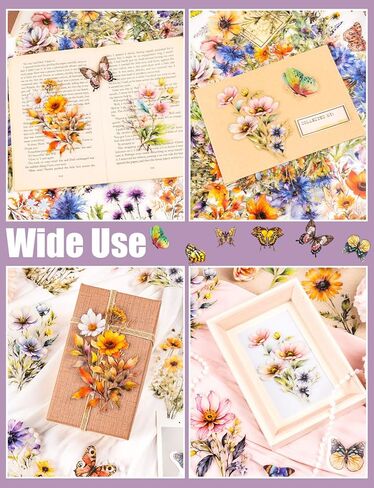 160Pcs Scrapbook Flower Butterfly Stickers, Big 4.7" Watercolor Butterfly Floral Stickers Bulk, Waterproof Clear Sticker for Scrapbooking, Laptop Decals, Junk Journal Supplies, DIY Paper Crafts in Saudi Arabia