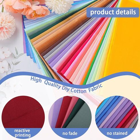 Macarrie 40 Pcs 10 x 10 Inch Cotton Fabric Squares Crafts Fabric Quilting Patchwork Bundles Multicolor Squares Sewing Craft Precut Materials Scrap for DIY Craft Holiday Cloths Handmade(Chic Color) in Saudi Arabia