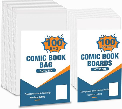 100Pack Current Size Comic Book Bags and Boards- Reusable White Comic Book Boards and Transparent Bags for Comic Book Storage,Comics Magazine Storage for Collector Small Business in Saudi Arabia