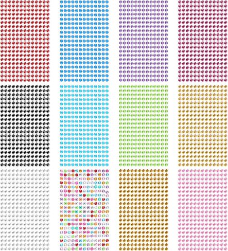 3120 PCS Rhinestone Stickers 6mm Self-Adhesive Gem Stickers Colorful Bedazzled Jewels Crystal Embellishment Diamond Decorations for Crafts DIY Card Making Scrapbooking(12 Sheets) in Saudi Arabia