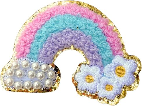 Noa Jayne Co. Chenille & Embroidered Iron-On Patches with Pearls – Rainbow, Butterfly, Bow, Checkered Heart & Smile Flower – Cute Aesthetic Appliqué for Jackets, Backpacks, Jeans & DIY Crafts in Saudi Arabia