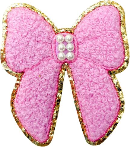 Noa Jayne Co. Chenille & Embroidered Iron-On Patches with Pearls – Rainbow, Butterfly, Bow, Checkered Heart & Smile Flower – Cute Aesthetic Appliqué for Jackets, Backpacks, Jeans & DIY Crafts in Saudi Arabia