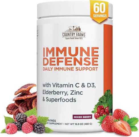 Country Farms Immune Defense Superfoods Drink Mix, Supports Immune Defense, Vitamin C with Black Elderberry, Supports Hydration, With Probiotics and Prebiotics, Berry Flavor, 40 Servings in Saudi Arabia