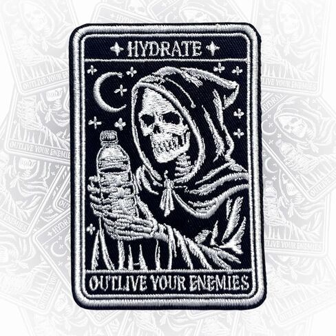 Hydrate Outlive Your Enemies Hook and Loop Patches Grim Reaper, Tactical Funny Military, Embroidered Fabric Applique 3 Inches Morale Patch for Trucker Hats Backpack, Jackets DIY Accessories Christmas in Kuwait