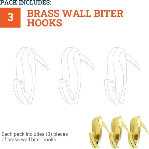 Brass Wall Biters in Medium - 3 Pack - Push Pin Picture Hangers for Keys, Photo Frames, Mirrors, Tapestries, etc. - Holds up 20 lbs in Saudi Arabia