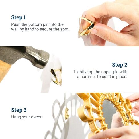 Brass Wall Biters in Medium - 3 Pack - Push Pin Picture Hangers for Keys, Photo Frames, Mirrors, Tapestries, etc. - Holds up 20 lbs in Saudi Arabia