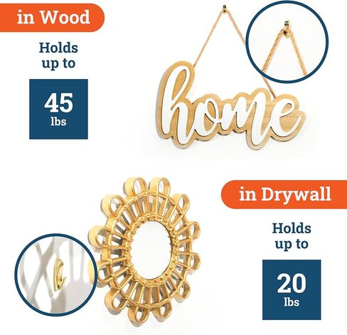 Brass Wall Biters in Medium - 3 Pack - Push Pin Picture Hangers for Keys, Photo Frames, Mirrors, Tapestries, etc. - Holds up 20 lbs in Saudi Arabia