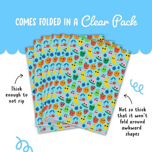CENTRAL 23 Fruit Wrapping Paper - 6 Sheets Of Birthday Gift Wrap - Funky Fun Fruits - Blue Wrapping Paper For Kids Boys Girls - Comes With Stickers in Saudi Arabia