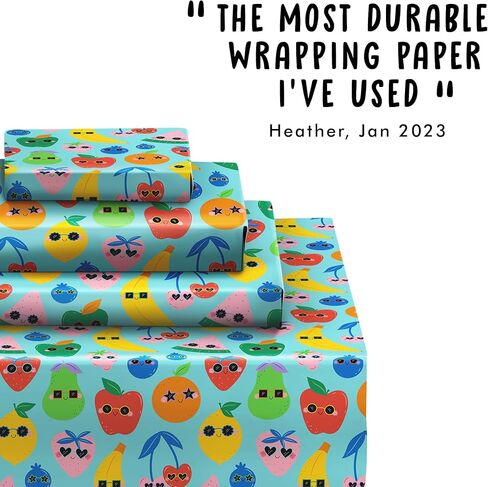 CENTRAL 23 Fruit Wrapping Paper - 6 Sheets Of Birthday Gift Wrap - Funky Fun Fruits - Blue Wrapping Paper For Kids Boys Girls - Comes With Stickers in Saudi Arabia