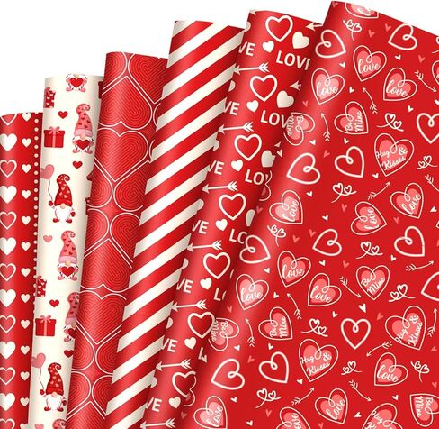 JarThenaAMCS 12 Sheet Valentine’s Day Wrapping Paper Love Heart Gnome Fingerprint Gift Wrap Paper Folded Flat Red DIY Craft Art Paper for Birthday Wedding Party Supplies, 19.7 x 27.6 Inch in Saudi Arabia