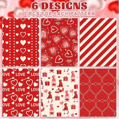 JarThenaAMCS 12 Sheet Valentine’s Day Wrapping Paper Love Heart Gnome Fingerprint Gift Wrap Paper Folded Flat Red DIY Craft Art Paper for Birthday Wedding Party Supplies, 19.7 x 27.6 Inch in Saudi Arabia