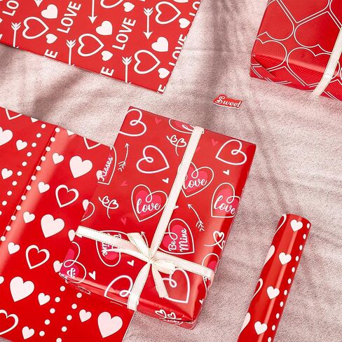 JarThenaAMCS 12 Sheet Valentine’s Day Wrapping Paper Love Heart Gnome Fingerprint Gift Wrap Paper Folded Flat Red DIY Craft Art Paper for Birthday Wedding Party Supplies, 19.7 x 27.6 Inch in Saudi Arabia