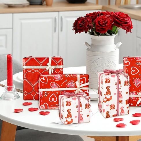 JarThenaAMCS 12 Sheet Valentine’s Day Wrapping Paper Love Heart Gnome Fingerprint Gift Wrap Paper Folded Flat Red DIY Craft Art Paper for Birthday Wedding Party Supplies, 19.7 x 27.6 Inch in Saudi Arabia