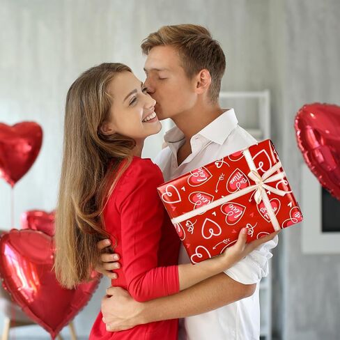 JarThenaAMCS 12 Sheet Valentine’s Day Wrapping Paper Love Heart Gnome Fingerprint Gift Wrap Paper Folded Flat Red DIY Craft Art Paper for Birthday Wedding Party Supplies, 19.7 x 27.6 Inch in Saudi Arabia