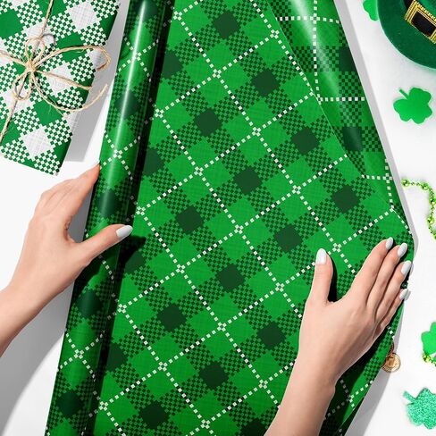 12 Sheets St. Patrick's Day Green Plaid Wrapping Paper -Green Plaid Design Art Paper, 19.7x27.6 Inch Folded Flat Gift Wrap for Spring Birthday, Baby Shower, DIY Crafts, Holiday Gifts, Party Decor in Saudi Arabia
