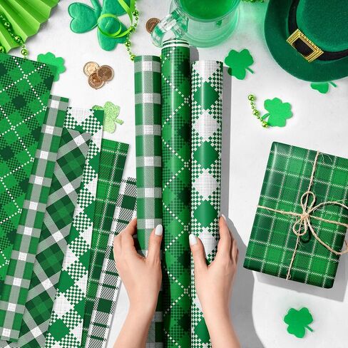 12 Sheets St. Patrick's Day Green Plaid Wrapping Paper -Green Plaid Design Art Paper, 19.7x27.6 Inch Folded Flat Gift Wrap for Spring Birthday, Baby Shower, DIY Crafts, Holiday Gifts, Party Decor in Saudi Arabia