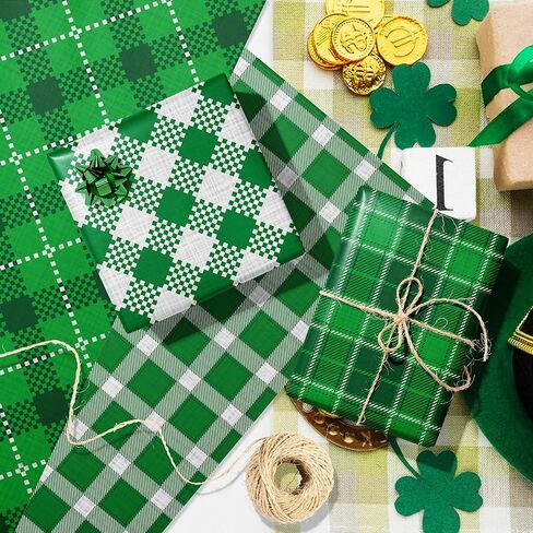 12 Sheets St. Patrick's Day Green Plaid Wrapping Paper -Green Plaid Design Art Paper, 19.7x27.6 Inch Folded Flat Gift Wrap for Spring Birthday, Baby Shower, DIY Crafts, Holiday Gifts, Party Decor in Saudi Arabia