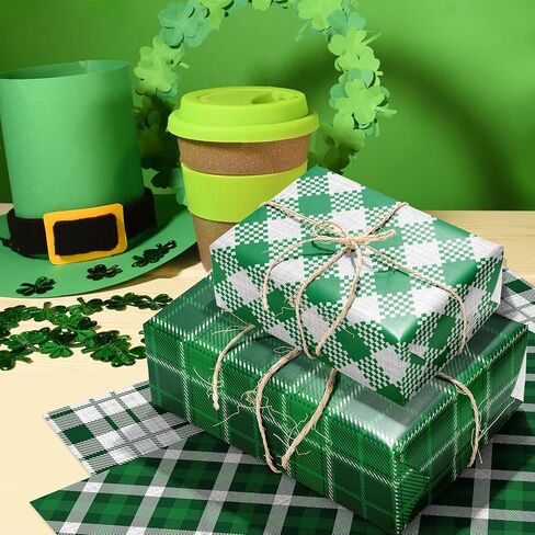 12 Sheets St. Patrick's Day Green Plaid Wrapping Paper -Green Plaid Design Art Paper, 19.7x27.6 Inch Folded Flat Gift Wrap for Spring Birthday, Baby Shower, DIY Crafts, Holiday Gifts, Party Decor in Saudi Arabia