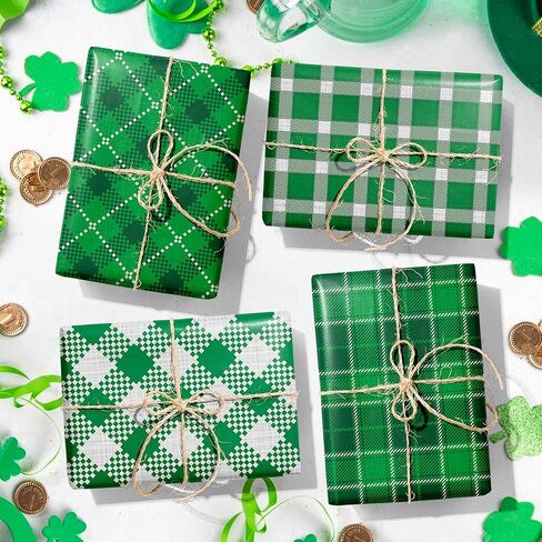 12 Sheets St. Patrick's Day Green Plaid Wrapping Paper -Green Plaid Design Art Paper, 19.7x27.6 Inch Folded Flat Gift Wrap for Spring Birthday, Baby Shower, DIY Crafts, Holiday Gifts, Party Decor in Saudi Arabia
