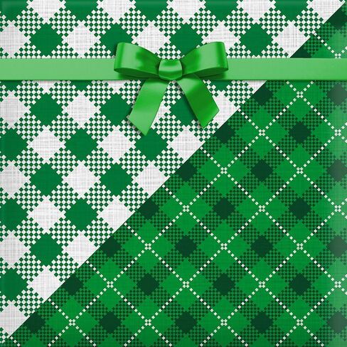 12 Sheets St. Patrick's Day Green Plaid Wrapping Paper -Green Plaid Design Art Paper, 19.7x27.6 Inch Folded Flat Gift Wrap for Spring Birthday, Baby Shower, DIY Crafts, Holiday Gifts, Party Decor in Saudi Arabia