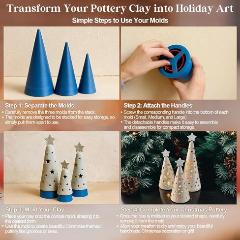 Gersoniel 3 Size Exclusive Cone Pottery Molds for DIY Christmas Tree, Removable Handle & Non-Warping Plastic, Shaping Tool for Art Making(L) in Saudi Arabia
