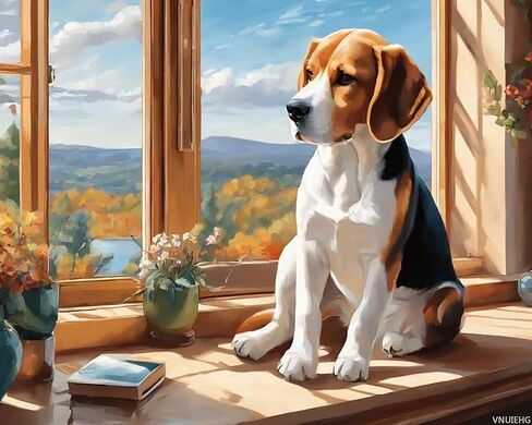 VNUIEHG Oil Painting Kit for Beginner Digital Painting Beagle on Windowsill Paint by Numbers for Adults Beginner Arts Craft for Decoration, 40x50cm No Frame in Saudi Arabia