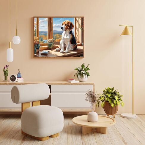 VNUIEHG Oil Painting Kit for Beginner Digital Painting Beagle on Windowsill Paint by Numbers for Adults Beginner Arts Craft for Decoration, 40x50cm No Frame in Saudi Arabia