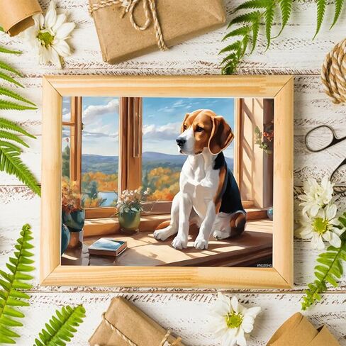 VNUIEHG Oil Painting Kit for Beginner Digital Painting Beagle on Windowsill Paint by Numbers for Adults Beginner Arts Craft for Decoration, 40x50cm No Frame in Saudi Arabia