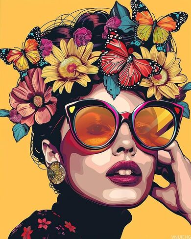 مجموعة طلاء VNUIEHG Fashion Woman بالأرقام للمبتدئين البالغين، طلاء فراشات ملونة جميلة بالأرقام، سهل الأكريليك على قماش اللوحة الفنية هدية بدون إطار 40.64 سم عرض × 50.8 سم طول in Saudi Arabia