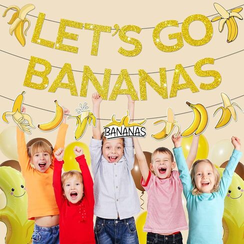 زينة حفلات الموز، زينة عيد ميلاد الموز، زينة الموز مع لافتة الموز من Let's Go، أكاليل معلقة، بالونات دوامية in Saudi Arabia