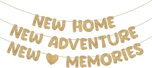 Fulmoon Pre Strung New Home Adventure Memories Banner Glitter Housewarming Party Banner, the Beginning of a New Chapter, Housewarming Home Party Decorations(Champagne Gold) in Saudi Arabia