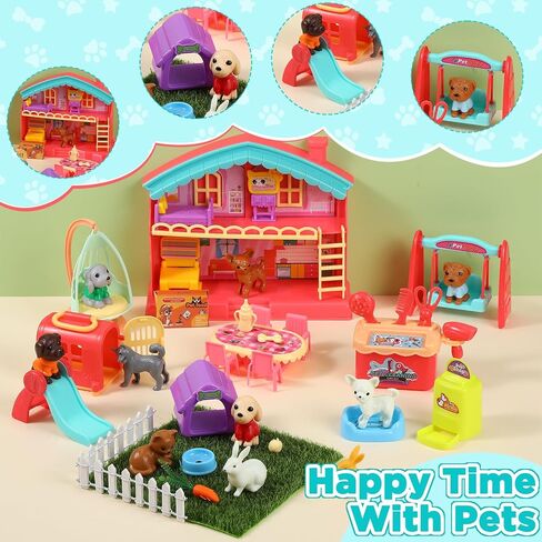 Leyndo 48 Pcs Dog and Cat Pet Figurine Playset Role Pretend Toy Set for Kids Realistic Educational Pet Care Center Dollhouse Role Play Sensory Gifts for Toddlers Boys Girls Birthday in Saudi Arabia