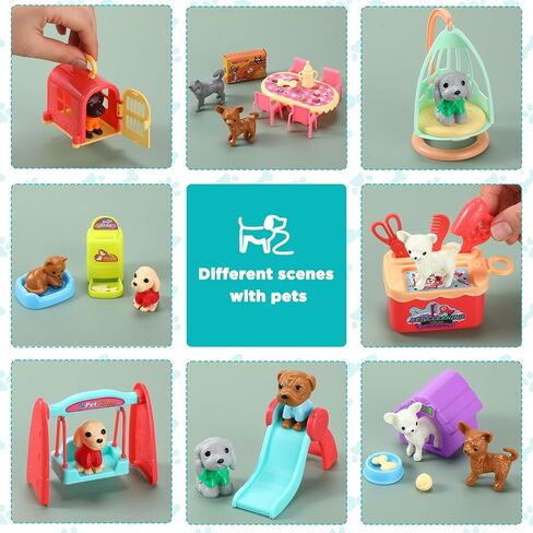 Leyndo 48 Pcs Dog and Cat Pet Figurine Playset Role Pretend Toy Set for Kids Realistic Educational Pet Care Center Dollhouse Role Play Sensory Gifts for Toddlers Boys Girls Birthday in Saudi Arabia