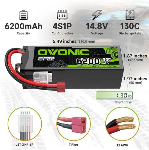 بطارية OVONIC 4S LiPo بقدرة 6200 مللي أمبير في الساعة 14.8 فولت 130C RC مع موصل T على طراز دين in Saudi Arabia