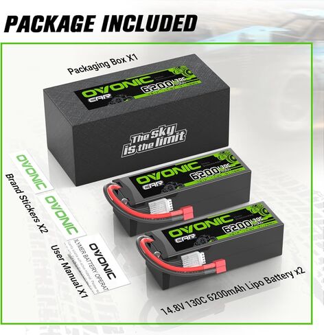 بطارية OVONIC 4S LiPo بقدرة 6200 مللي أمبير في الساعة 14.8 فولت 130C RC مع موصل T على طراز دين in Saudi Arabia