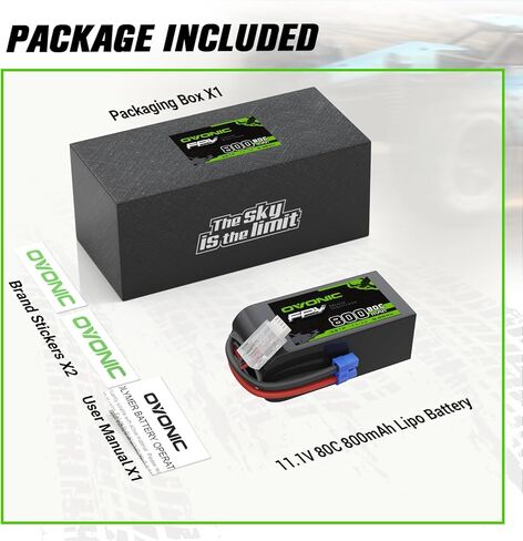 بطارية ليبو OVONIC 11.1V 80C 800mAh 3S مع قابس EC2 [عبوة واحدة تتضمن بطاريتين] in Saudi Arabia