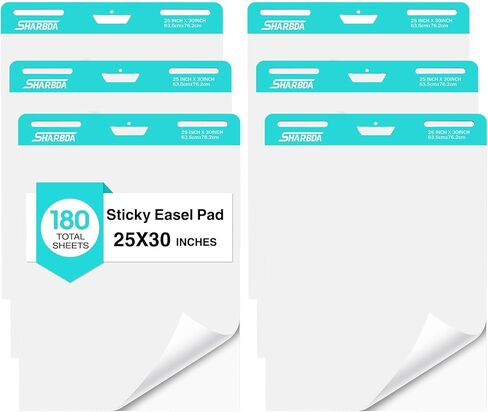 وسادة حامل لاصقة، مقاس 25 * 30 بوصة، ورق مخطط قلاب ذاتي اللصق، فائق اللصق ومقاوم للنزيف، مثقوب بشكل دقيق، وسادات عرض مكتب مدرس الفصل الدراسي، 6 وسادات/عبوة، 180 ورقة in Kuwait