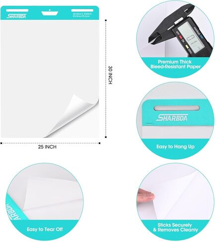 وسادة حامل لاصقة، مقاس 25 * 30 بوصة، ورق مخطط قلاب ذاتي اللصق، فائق اللصق ومقاوم للنزيف، مثقوب بشكل دقيق، وسادات عرض مكتب مدرس الفصل الدراسي، 6 وسادات/عبوة، 180 ورقة in Kuwait