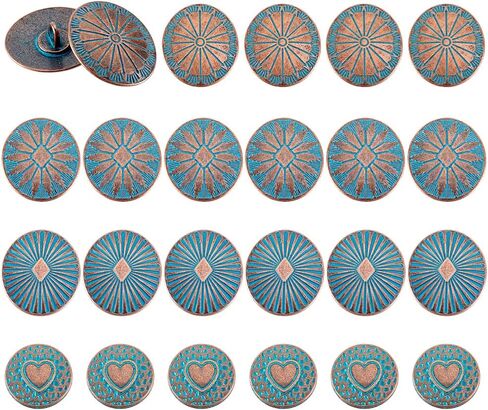 PH PandaHall 24Pcs Vintage Sewing Shank Buttons 4 Styles 0.7~1 inch Round Oval Buttons Antique Copper with Green Patina Button for Suit Woolen Coat Shirt Trousers Windbreaker Jeans Bracelets Crafts in Saudi Arabia