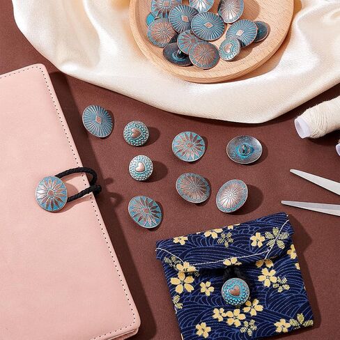 PH PandaHall 24Pcs Vintage Sewing Shank Buttons 4 Styles 0.7~1 inch Round Oval Buttons Antique Copper with Green Patina Button for Suit Woolen Coat Shirt Trousers Windbreaker Jeans Bracelets Crafts in Saudi Arabia