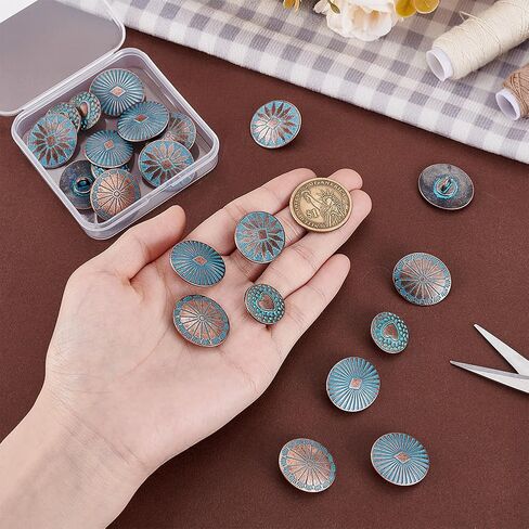 PH PandaHall 24Pcs Vintage Sewing Shank Buttons 4 Styles 0.7~1 inch Round Oval Buttons Antique Copper with Green Patina Button for Suit Woolen Coat Shirt Trousers Windbreaker Jeans Bracelets Crafts in Saudi Arabia