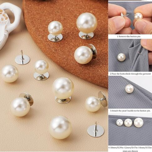 No Sew Pearl Buttons,Detachable Reusable Pearl Brooch Pinsm,Fixed Pins Clothing Accessories for Dress Shirt Shawl DIY Crafts Decoration,40 Pieces (White, 10/12/14/16CM Mix) in Saudi Arabia