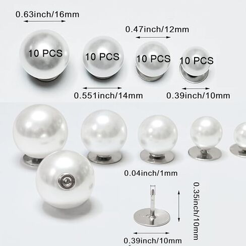 No Sew Pearl Buttons,Detachable Reusable Pearl Brooch Pinsm,Fixed Pins Clothing Accessories for Dress Shirt Shawl DIY Crafts Decoration,40 Pieces (White, 10/12/14/16CM Mix) in Saudi Arabia