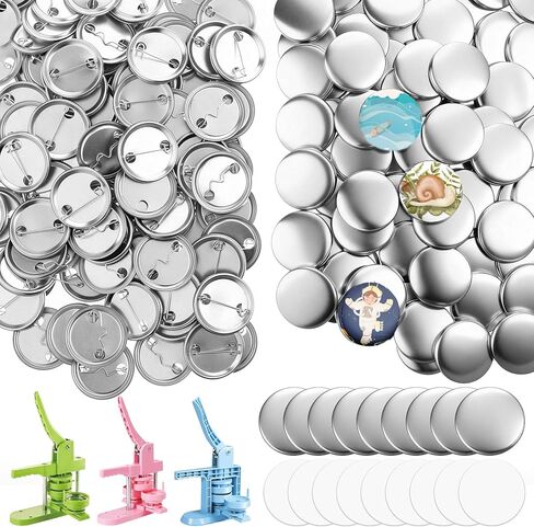 200 Sets 37mm/1.46 Inch Button Maker Supplies Round Badge Parts Blank Pin Back Buttons Parts Metal Pin Badge Kit Includes Metal Shells Back Cover and Clear Film, for Button Maker Machine Pins Makers in Kuwait
