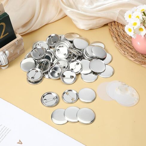 200 Sets 37mm/1.46 Inch Button Maker Supplies Round Badge Parts Blank Pin Back Buttons Parts Metal Pin Badge Kit Includes Metal Shells Back Cover and Clear Film, for Button Maker Machine Pins Makers in Kuwait