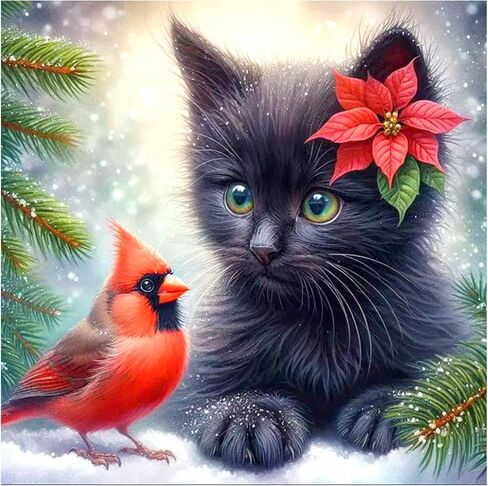 FHBUBPUP Cat Diamond Art Kits for Adults - Cardinal Diamond Painting Kits for Adults Beginners - DIY Full Drill Round Diamond Dot Gem Art Craft Gift, Suitable for Home Wall Decoration 12×12Inch in Saudi Arabia