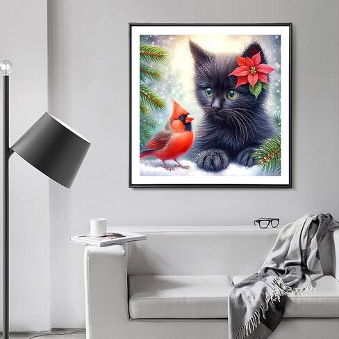 FHBUBPUP Cat Diamond Art Kits for Adults - Cardinal Diamond Painting Kits for Adults Beginners - DIY Full Drill Round Diamond Dot Gem Art Craft Gift, Suitable for Home Wall Decoration 12×12Inch in Saudi Arabia