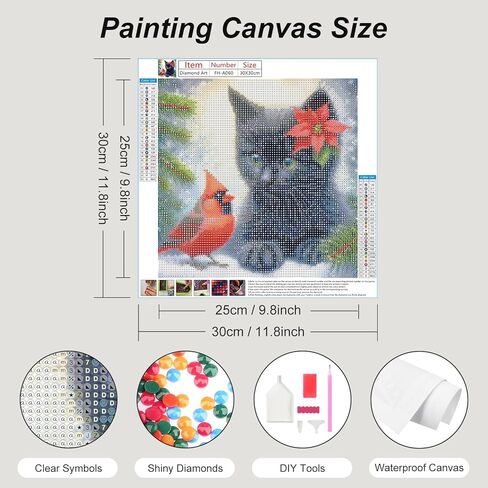 FHBUBPUP Cat Diamond Art Kits for Adults - Cardinal Diamond Painting Kits for Adults Beginners - DIY Full Drill Round Diamond Dot Gem Art Craft Gift, Suitable for Home Wall Decoration 12×12Inch in Saudi Arabia