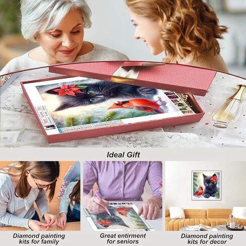 FHBUBPUP Cat Diamond Art Kits for Adults - Cardinal Diamond Painting Kits for Adults Beginners - DIY Full Drill Round Diamond Dot Gem Art Craft Gift, Suitable for Home Wall Decoration 12×12Inch in Saudi Arabia